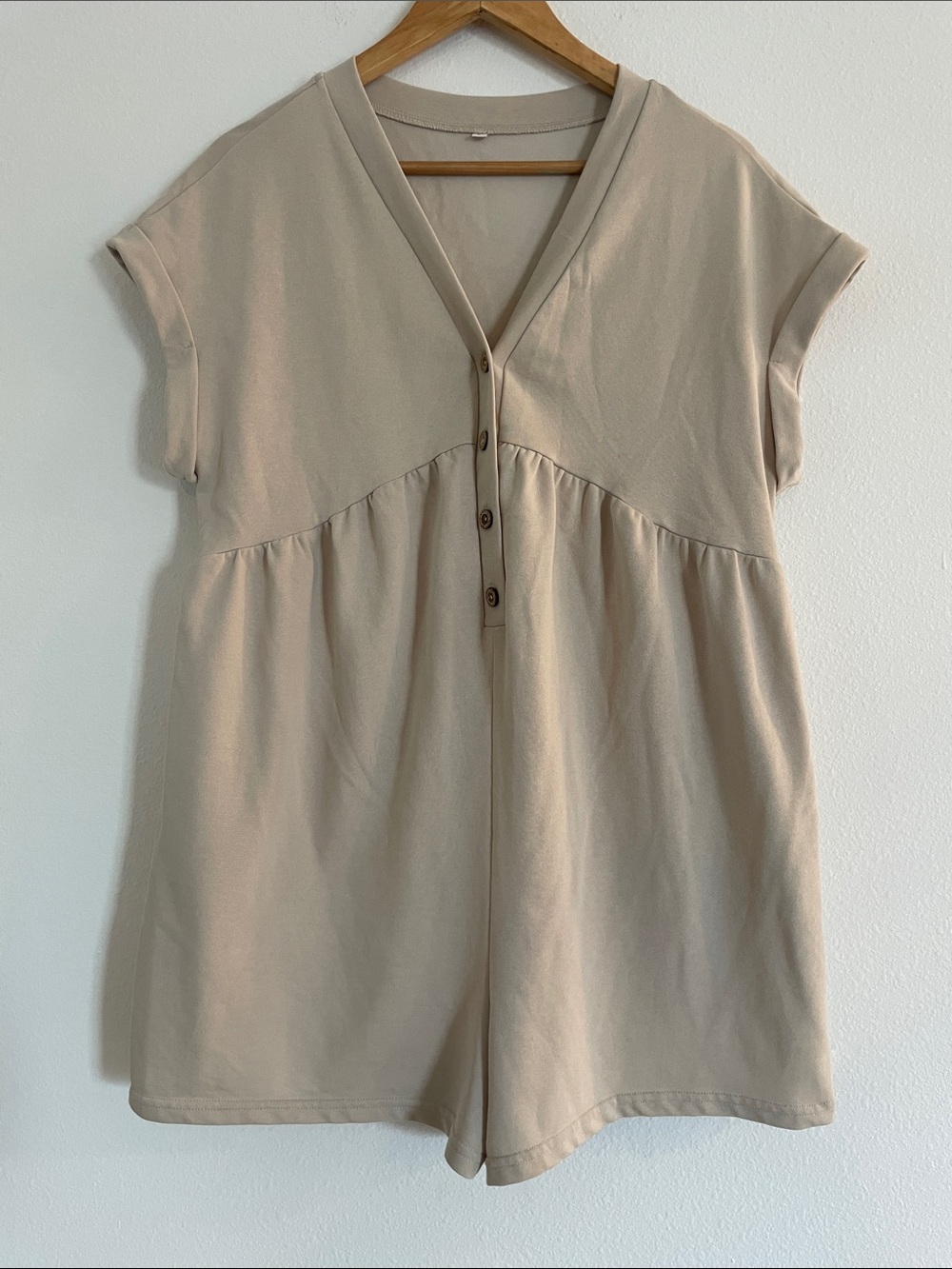 Boutique Cream V-Neck Button Front Romper